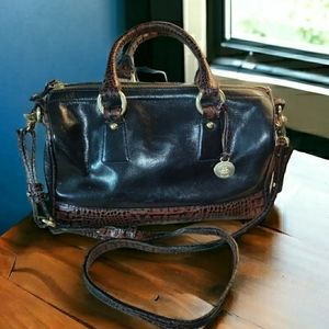 Brahmin Tuscan Black & Brown Croc Satchel/Shoulder Bag Zipper Closure With Strap